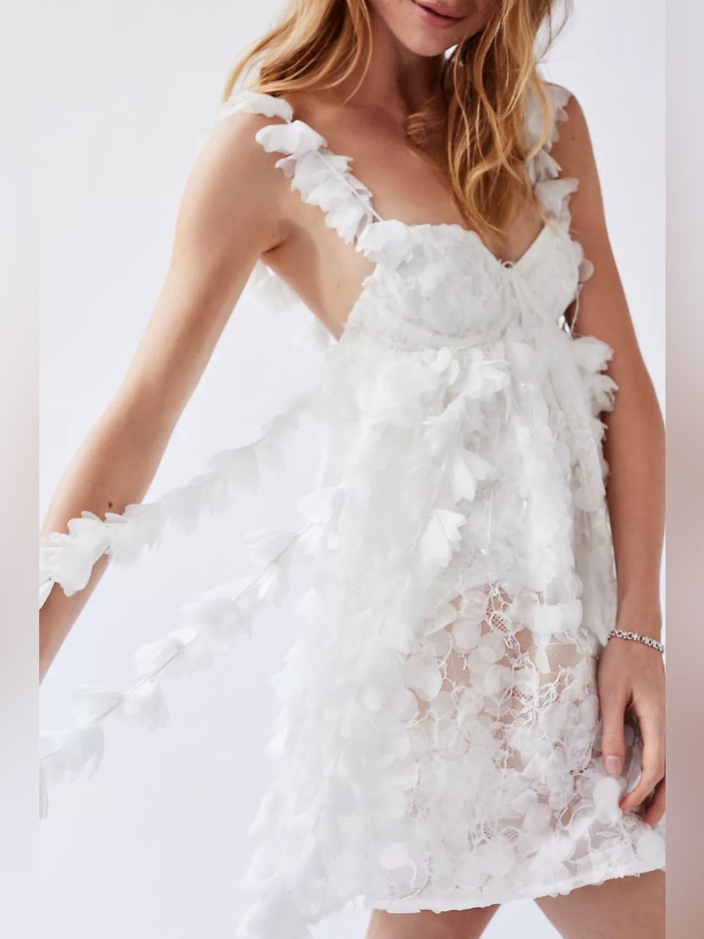 $398 NWT For Love And Lemons “Bellatrix” Babydoll Mini Dress in White Sz Small